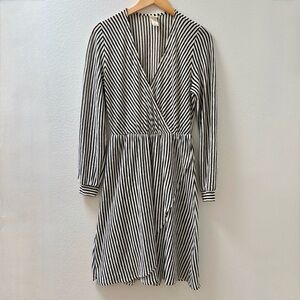 H&M Black and White Striped Faux Wrap Dress